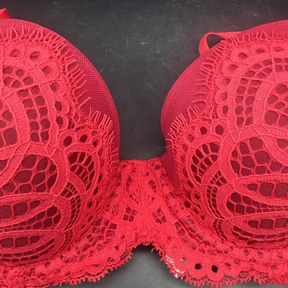 Victorias Secret Dream Angels Red Lace Lined Demi Underwire Bra Sz 34C - Picture 2 of 14